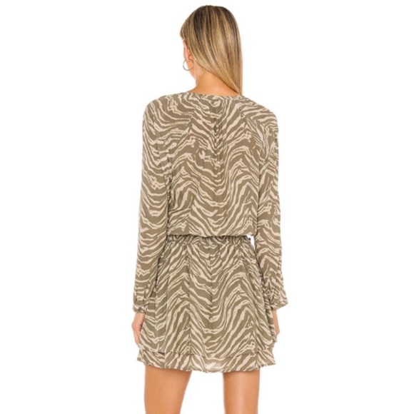 Rails Safari Wild Cat Jasmine Dress Smocked Long Sleeve V-Neck Mini Green Small - Picture 3 of 8